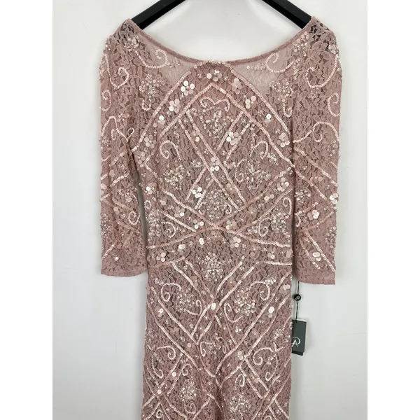 Adrianna Papell Sequin Beaded Boat Neck Dress Cocktail Rose Quartz US 4 NWT - Image 5
