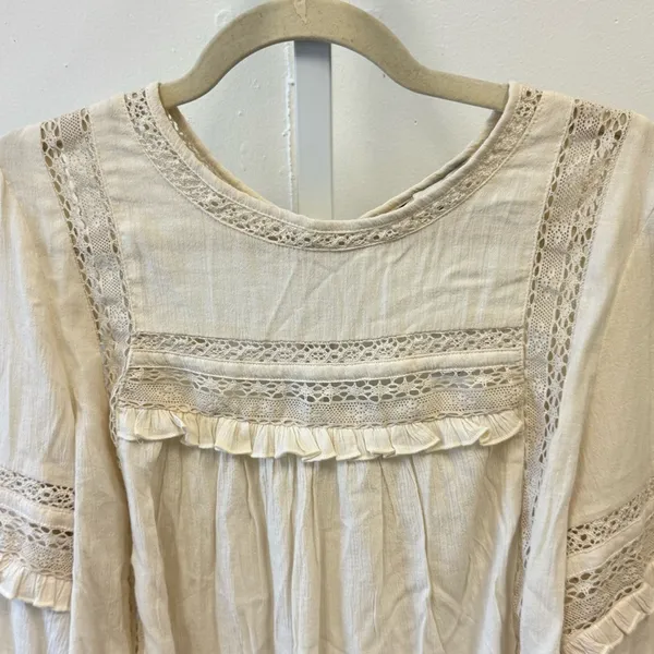 NWT American Eagle Outfitters Boho Babydoll Lightweight Blouse Keyhole Cream Med - Image 4