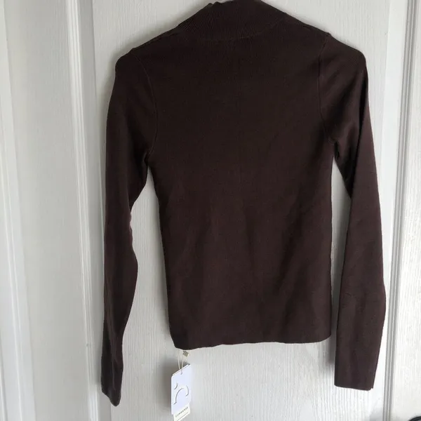 Commense Womens‎ Knit Top Size Medium Brown Long Sleeve Mock Neck Slim Fit NWT - Image 4