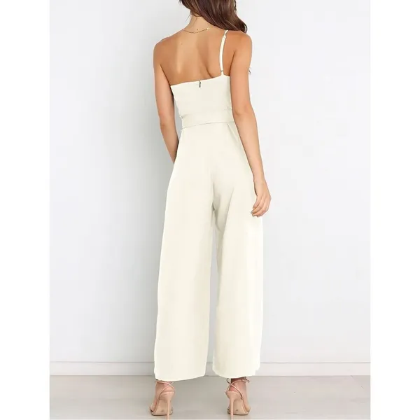 NEW Dressy 1 Shoulder Wide Leg Jumpsuit Romper Pockets L NO BELT - Image 3