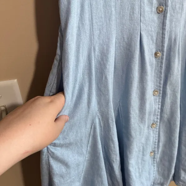 Universal Threads Button Front Mini Dress XS Light Blue Women Linen Blend - Image 4