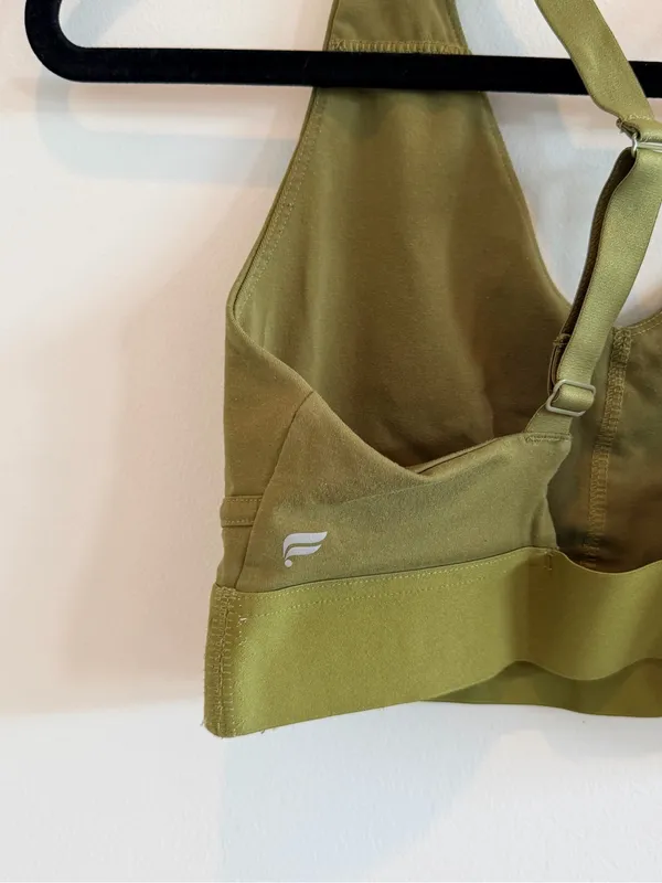 Fabletics Olive Green V-Neck Strappy Back Sports Bra - Image 5