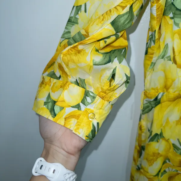 Carla Rockmore Collection Yellow Floral 100% Cotton Printed Shirtdress Large - Image 4