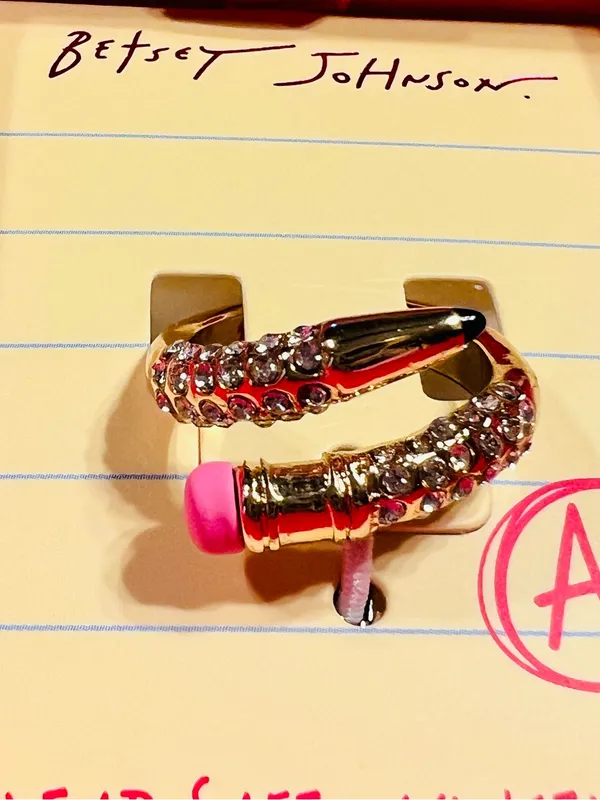 BETSEY JOHNSON Gold Plated Pave Crystal Pencil Wrap Band Ring Gift Box Size 7.5 - Image 3