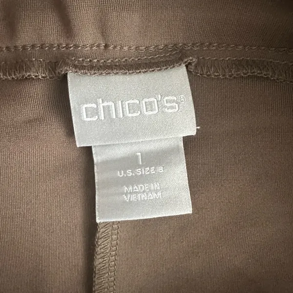 Chico’s Faux Leather Pants Size 1 Taupe Brown Slim Straight Stretch Chic - Image 3