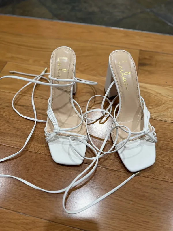 Lulus White Lace Up Heels - Image 2