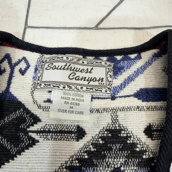 Southwest Canyon Geometric Jacquard Vest M Blue‎ VTG 90s Western Crop Aztec - Image 6