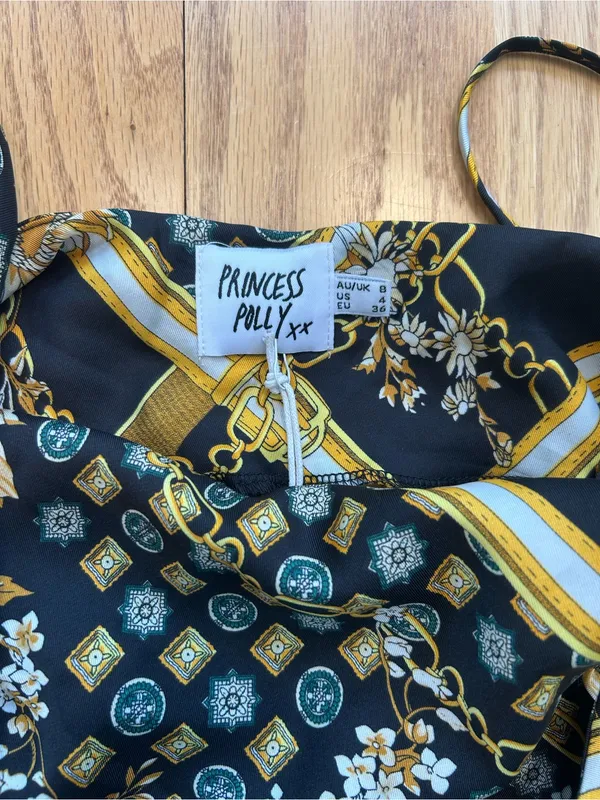 NWT Princess Polly Lucci Mini Dress Size 4 Black Gold Baroque Chain Satin Cami‎ - Image 5