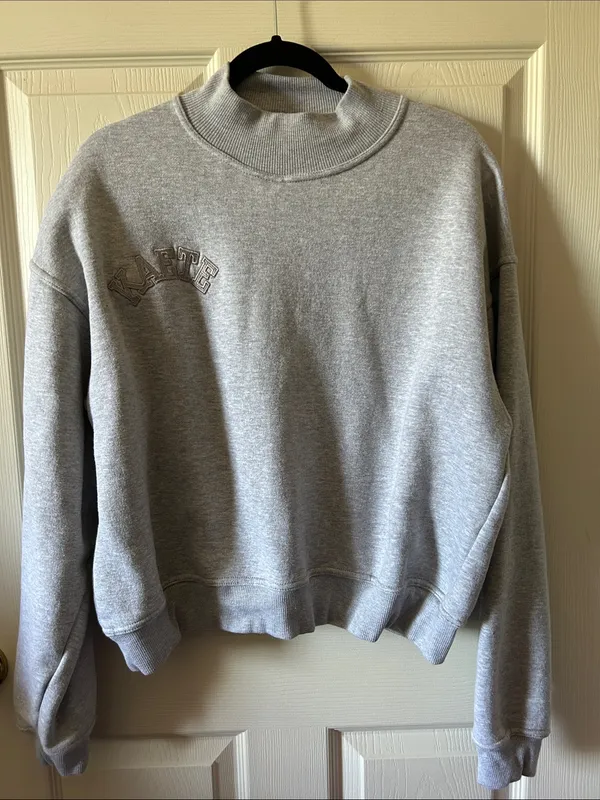 Kaete Mockneck Grunge Gray Boyfriend Cozy Fleece Sweatshirt‎ S/M - Image 10