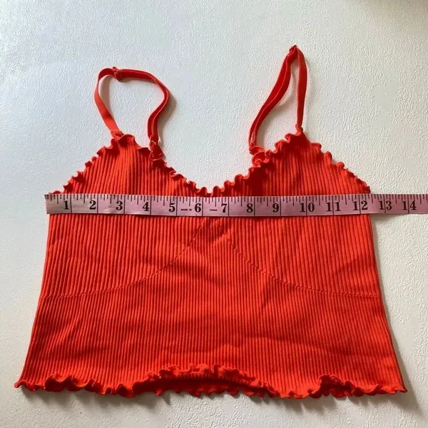 Aerie Orange Ribbed Lettuce Trim Cropped Cami Tank Top Size Large - Image 6