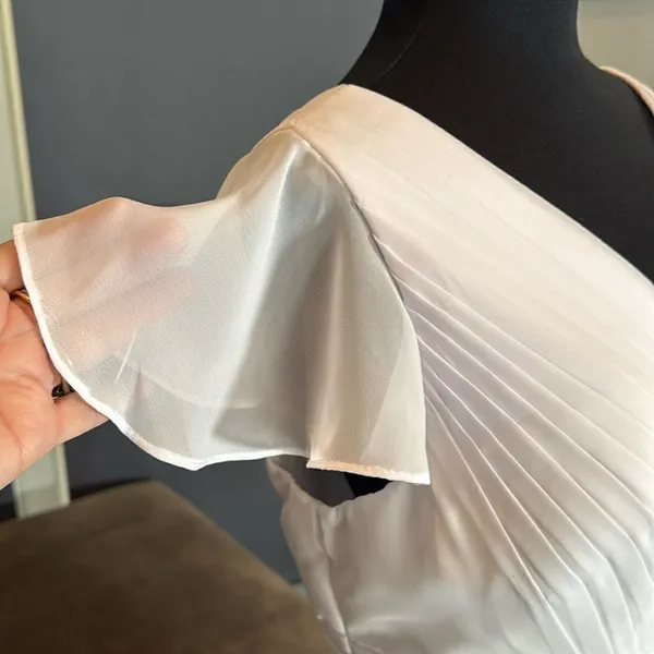 Women’s White Full Length Chiffon Dress Flutter Sleeves Corset Back Size 14 - Image 3