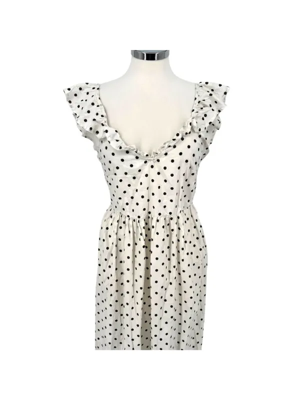Boohoo Polka Dot Midi Dress Cottagecore French GirlmRetro Ruffle Size 8 NWT - Image 2