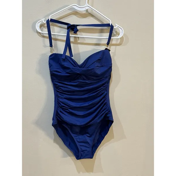 LAUREN RALPH LAUREN Swimsuit One Piece Twist Bandeau Underwire Size 8 Blue NWT - Image 7