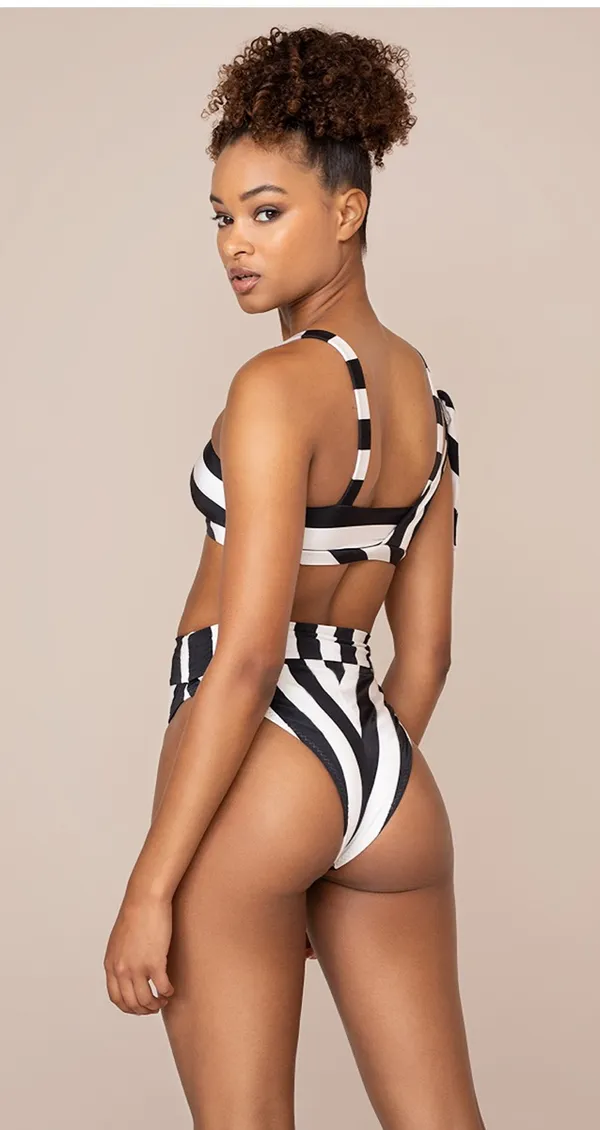 Black and White High Waist Bikini Set - Image 2