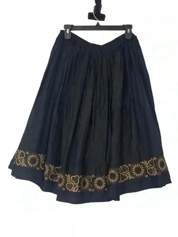 PURE DKNY Silk Pleated Midi Skirt Floral Embroidered Black Womens 6 - Image 9