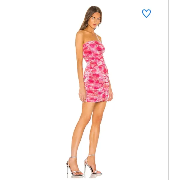 Revolve Ivanna Pink Tie-Dye Ruched Strapless Mini Dress S - Image 4