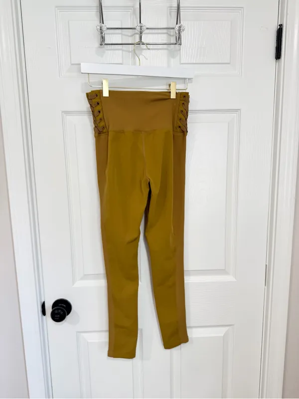 Free People FP Movement Lace Up High Rise Leggings Mustard Yoga Small Pants - Image 4