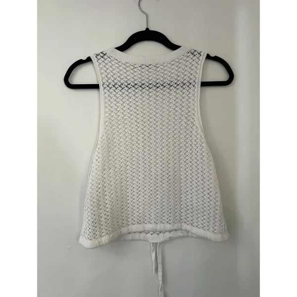 Alice + Olivia White Tevin Open Knit cropped drawstring Tank Top Size M coverup - Image 4