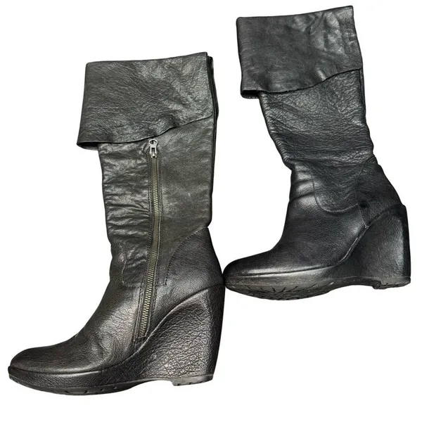 Kork-Ease Black Leather Wedge Boots Women’s 7.5 Side Zip Comfort - Image 3