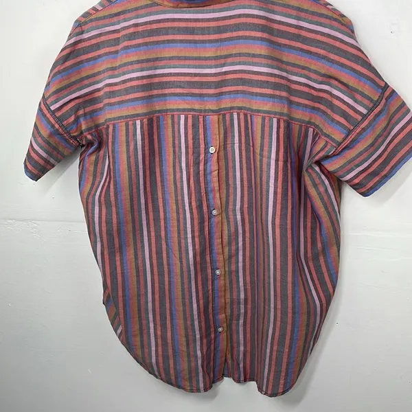Madewell Womens Courier Button Back Shirt Rainbow Stripe Oversized size XS - Image 6