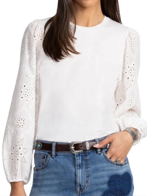 Johnny Was Jade Women’s Size S White Eyelet Puff Long Sleeve Nora Blouse Top - Image 3