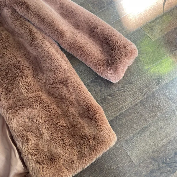 Zara outerwear soft brown fluffy faux fur coat jacket - Image 4