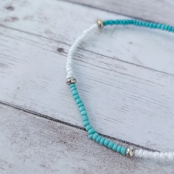Green/Teal Tones Thin and Dainty Stretch Bracelet - Image 3