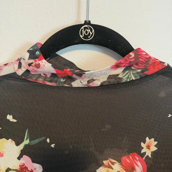 Mesh See Through Floral Long Sleeve Mock Neck Top Size Small Festival Concert - Image 4