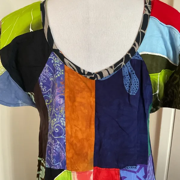 Peaceful People Multicolor Patchwork Rayon Resort Sundress S M Beach Cover Up - Image 7