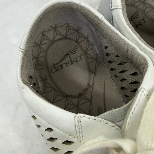 Dansko Charlie White Leather Perforated Lace Up Sneakers Silver Heel Womens‎ 39 - Image 4