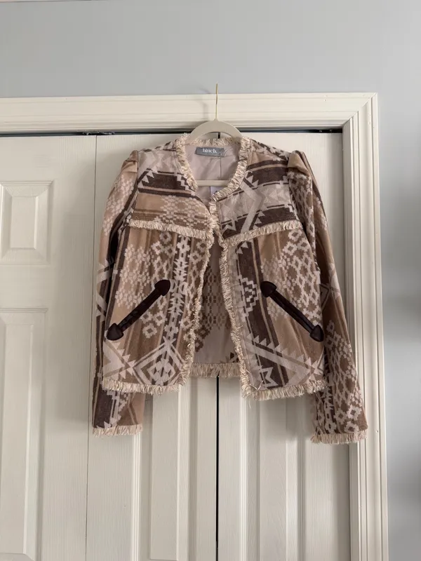 NWT NanaMacs Boho Fringe Jacket with Geometric Patterns - Image 2