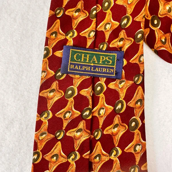 Ralph Lauren Chaps Silk Tie Vintage Geometrics Burgundy Multicolor Necktie - Image 5