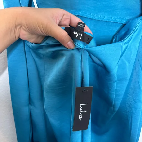 Lulu's Remarkable Style Blue Satin Twist-Back Cutout‎ Wide-Leg Jumpsuit - Image 10