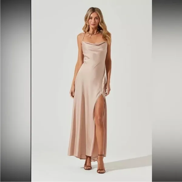 ASTR The Label Palisades Nude Color Cowl Slip Midi Dress Large - Image 7