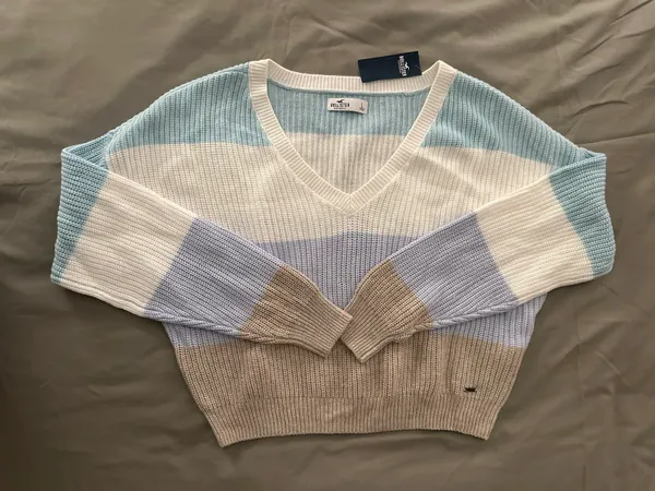 Hollister Striped V Neck Sweater - Image 7