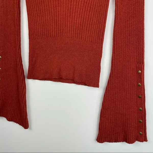Free People Viola Rust Knit Sweater Top Studded Bell Sleeves Boho - Image 6