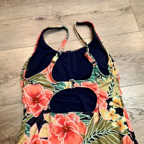 Hurley Size Small One Piece Swimsuit‎ Pink Poppy Floral Adjustable Straps - Image 2