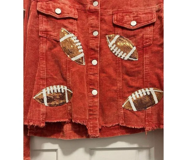J. Lee Women’s Red Size XL Sequin football Game Day corduroy Fringe Jacket Coat - Image 5