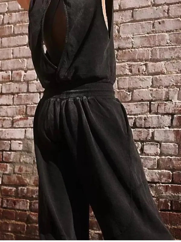 Free People Throw And Go jumpsuit In Washed Out Black Size Large - Image 2