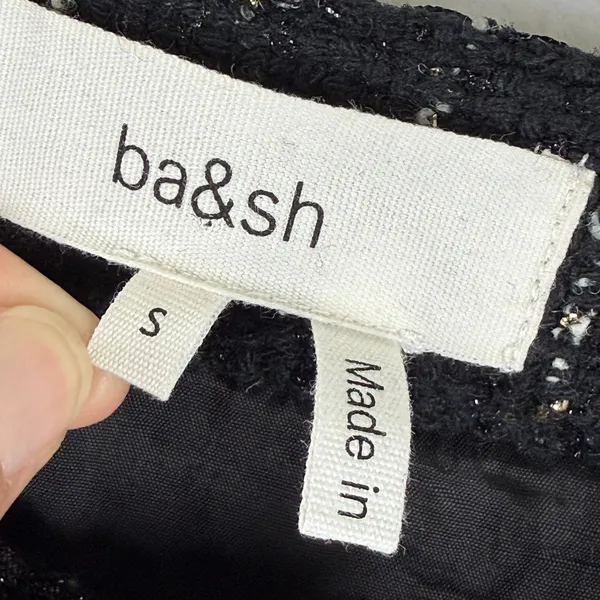 ba&sh Livi Noir Black Striped‎ Metallic Tweed Button Front Mini Skirt Size 1 S - Image 2