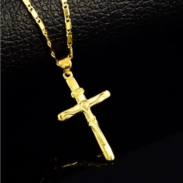 NEW 24k Yellow Gold Vermeil Crucifix Cross Pendant Necklace,‎ 16-18” - Image 6
