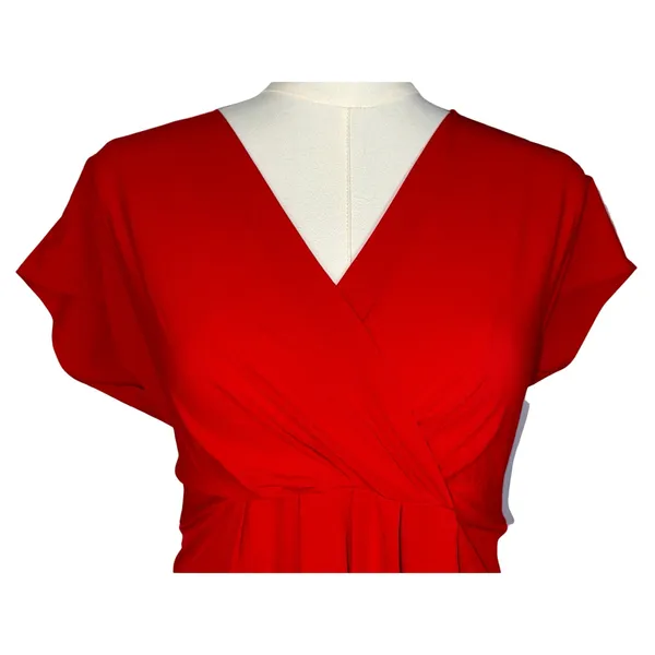 NEW Halara Red Ruched V-Neck Tie Waist Casual Wrap Midi Dress Womens Size S NWOT - Image 2