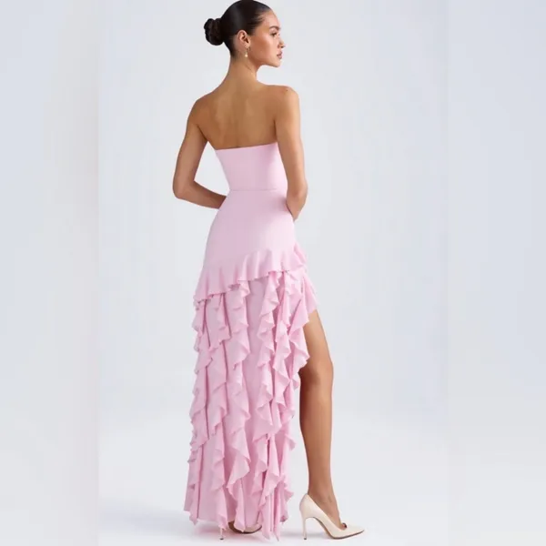 Oh Polly Diletta Ruffle Trim Strapless Gown Light Pink Maxi Dress size 10 New - Image 2