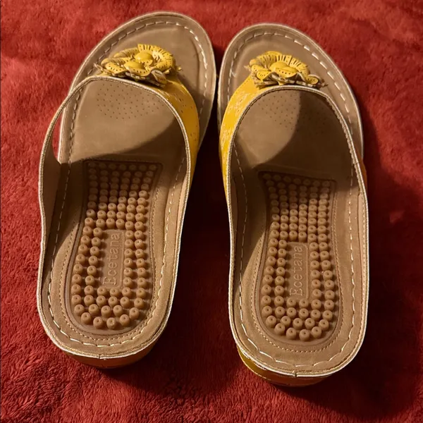 Women’s Yellow Floral Toe-Post Sandals with Decorative Accents - Image 2