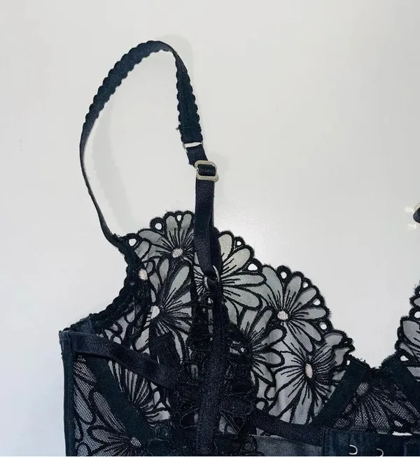For Love and Lemons Lilou Bra Black Sheer Floral Lace Balconette - Image 6