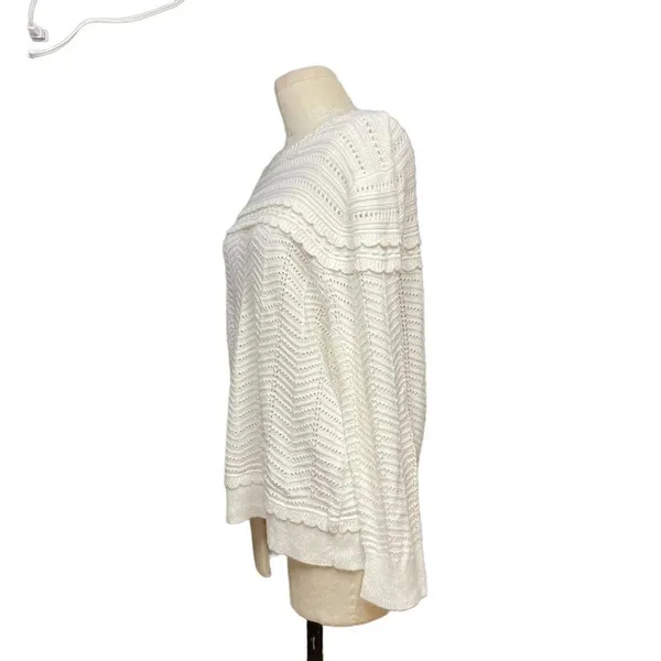 J. Crew Crewneck‎ Scalloped Pointelle Sweater Ivory Size XL - Image 7