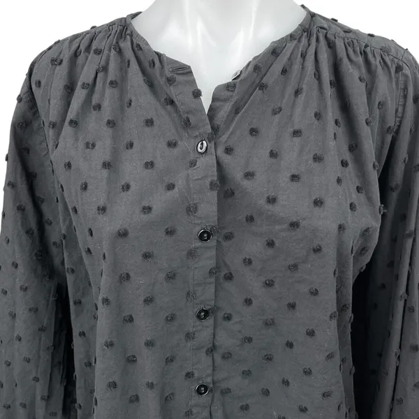 Zara Women's Black Swiss Dot Button Down Long Balloon Sleeve Blouse Top Size L - Image 3