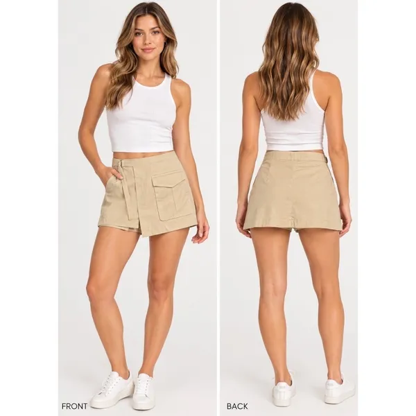 Zara Wrap Cargo Skort Womens XS Beige Sand 100% Cotton Utility Mini Skirt Shorts - Image 2
