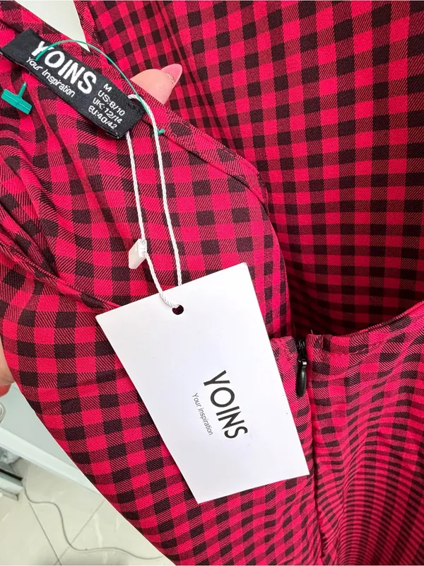 NEW Hot Topic Red Plaid Pinafore overall Mini Dress jumper YOINS NWT - Image 8