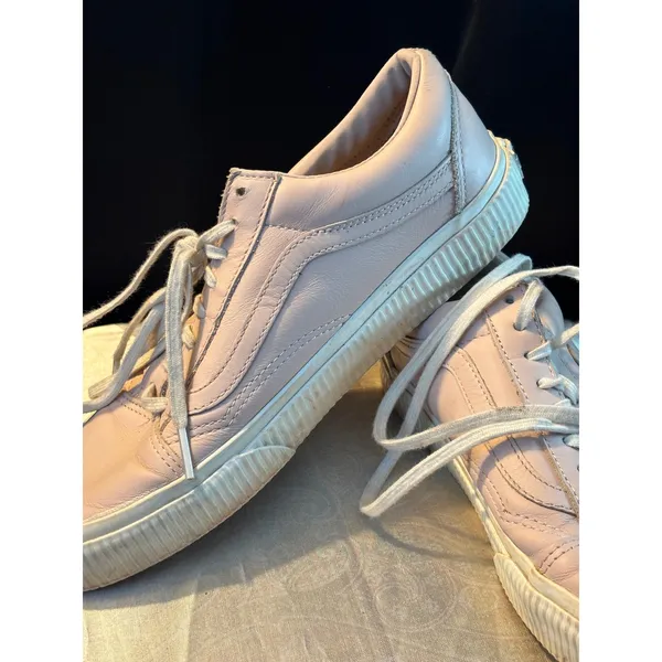 Vans Old Skool Light Pink Leather Ribbed Platform Sneakers Womens 9 Mens 7.5 - Image 2